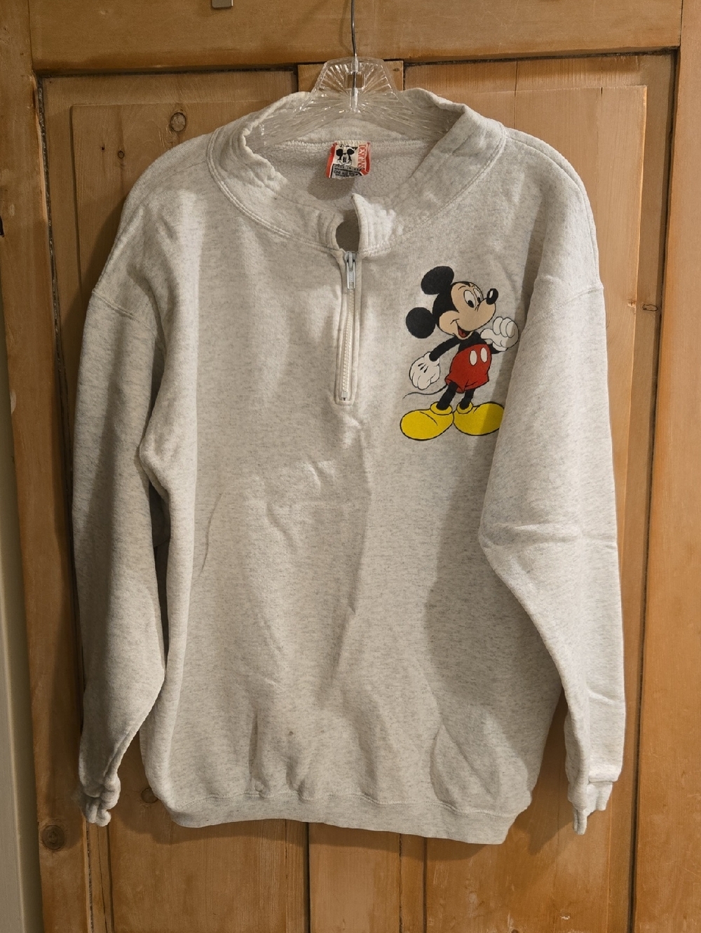 Vintage Disney Mickey Mouse Quarter-Zip Sweatshirt - Light Gray